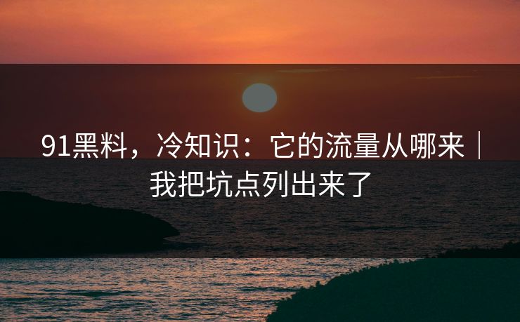 91黑料，冷知识：它的流量从哪来｜我把坑点列出来了